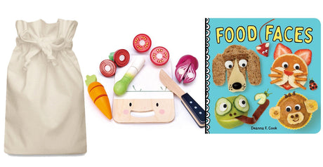 Food Faces Story Sack with Wooden Chopping Board - Little Whispers