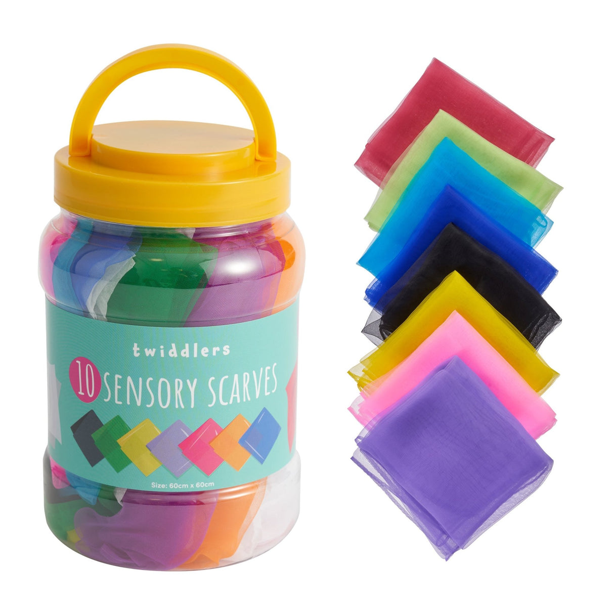 Jar of 10 Sensory Colourful Square Scarves - Little Whispers