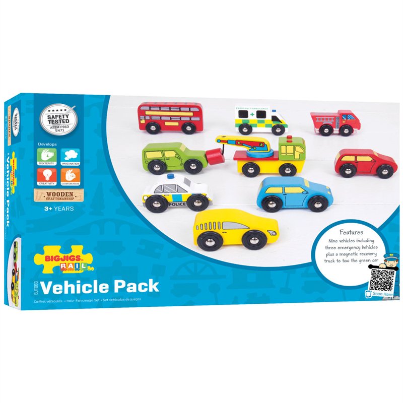 Bigjigs Wooden Vehicle Pack (9pcs) - Little Whispers