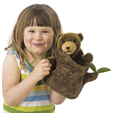 Folkmanis Bear in Tree Stump Hand Puppet - Little Whispers