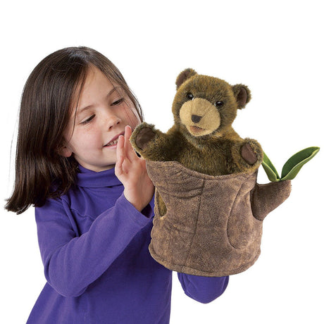 Folkmanis Bear in Tree Stump Hand Puppet - Little Whispers